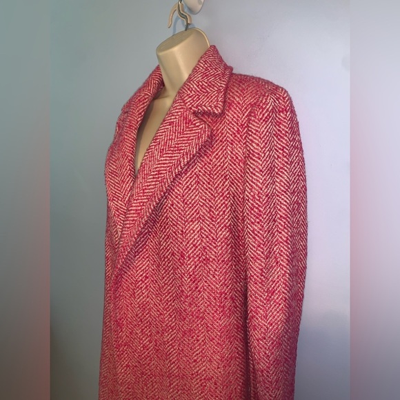 Express pink white tweed long belted car coat Chic size small open front wool - Picture 4 of 10